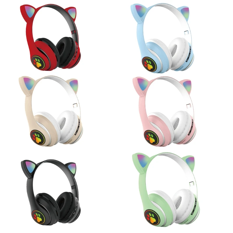 

Игровые наушники с кошачьими ушками, беспроводная гарнитура 3,5 мм, совместимая с BT, с микрофоном для детей