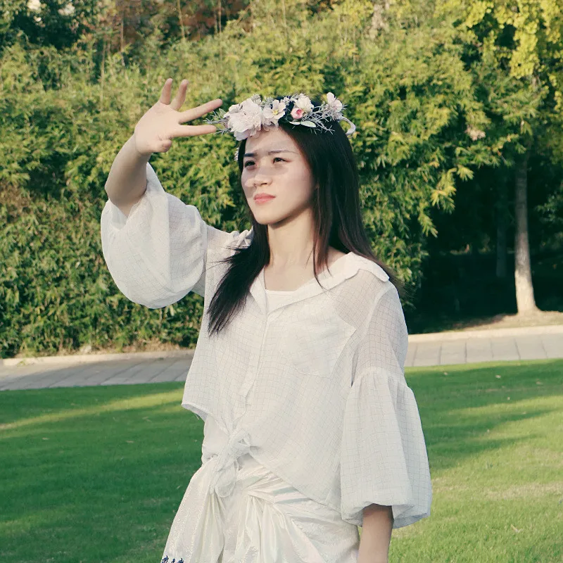 

Hot Sale 1Pcs Delicate Bride Garland Hand-woven Cloth Flower Hair Hoop For Women Girls Wedding Headwear Hair Accessories