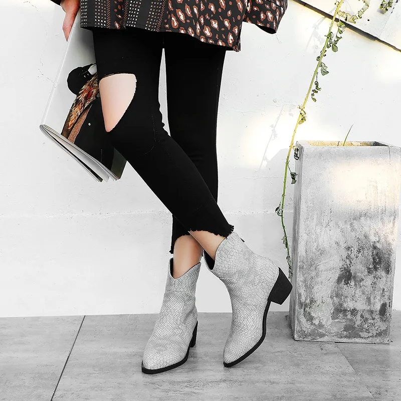 Ковбойские ботинки Сезон осень зима Повседневные ковбойские ботильоны Женские