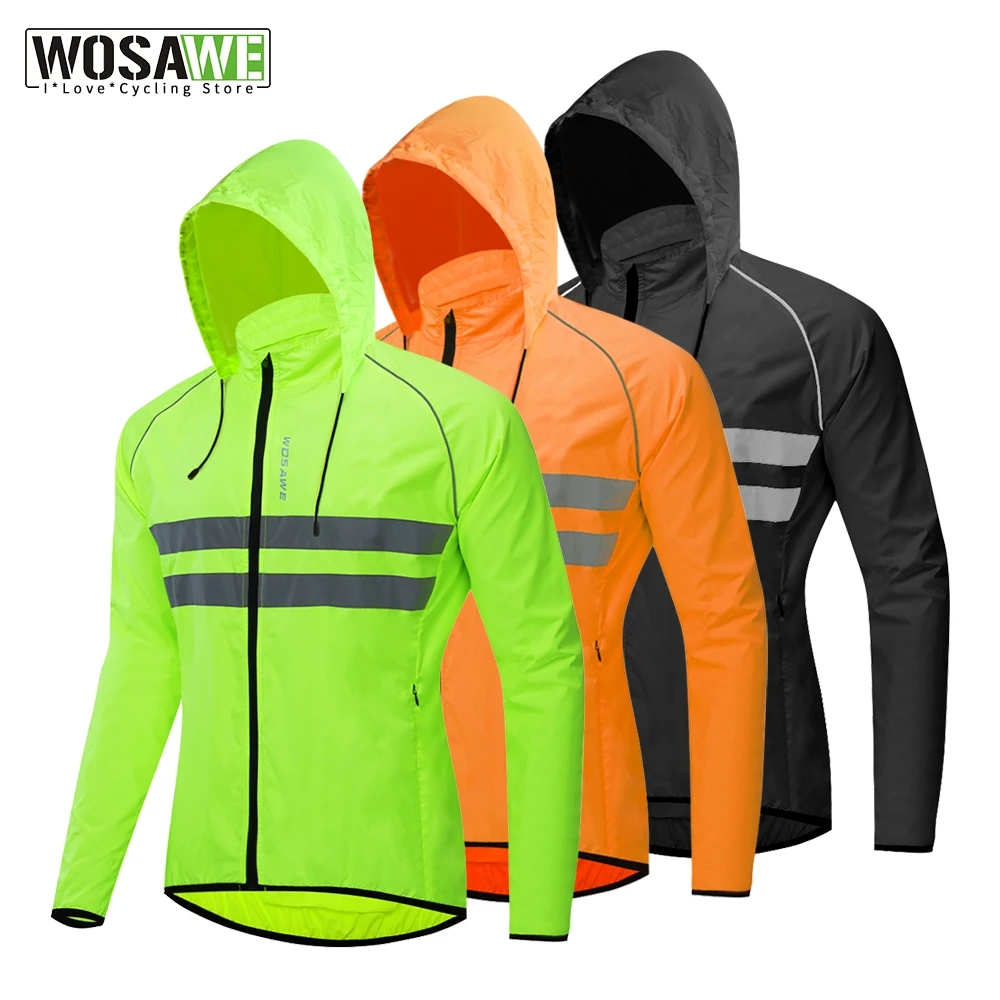 

WOSAWE Thin Hooded Caps Reflective Running Jackets Windproof Water Rain Repellent Cycling Windbreaker Coat Bike Sports Jackets