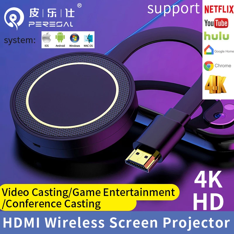 PERESAL HDMI Беспроводной Дисплей приемник 2 4G + 5G 4K с Wi-Fi 1080P мобильный телефон чтобы ТВ