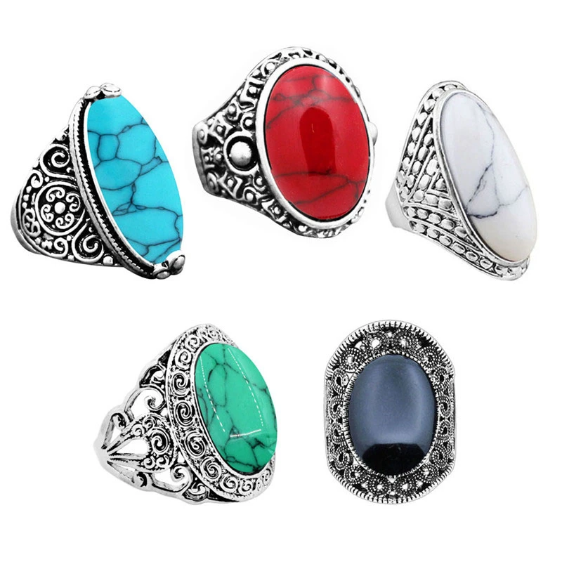 5 шт. Смешанная Камень Кольца для Для женщин оптовая продажа лот Винтаж Античная