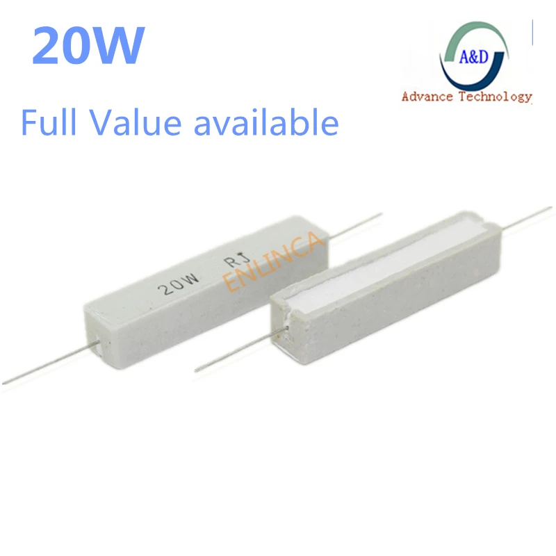 

9 шт., 20 Вт, сопротивление цементу 3,9, 4,7, 5, 5,1, 5,6, 6, 6,8, 7,5, 8, 18, 20, 22 Ом, 3.9R, 4.7R, 5R, 5.1R, 5.6R, 6R, 6.8R, 7.5R, 8R, 18R, 20R, 22R, 5%, 20 Вт