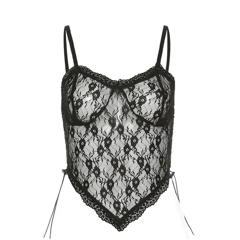 

2021 Summer Net Red Temperament Sexy Stretch Lace Bellyband See-through Top Ladies Camisole Sleeveless Open Back Hollow Sexy Bra