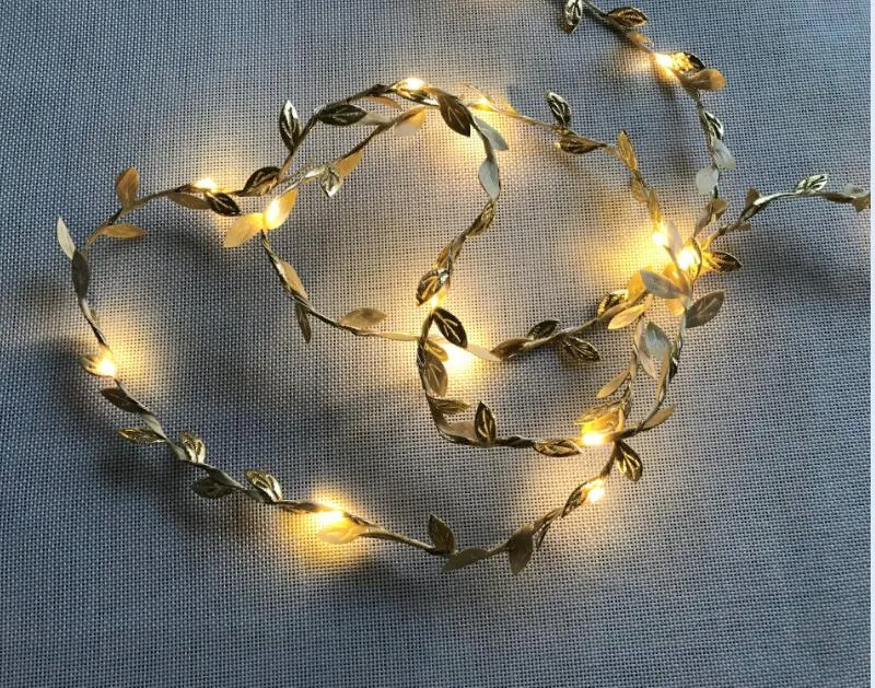 gold leaves Светодиоды листья из ткани светодиодные сказочные гирлянды на батарейках для свадьбы, Дня Святого Валентина, вечерние гирлянды, Декор - Испускаемый цвет: gold leaves