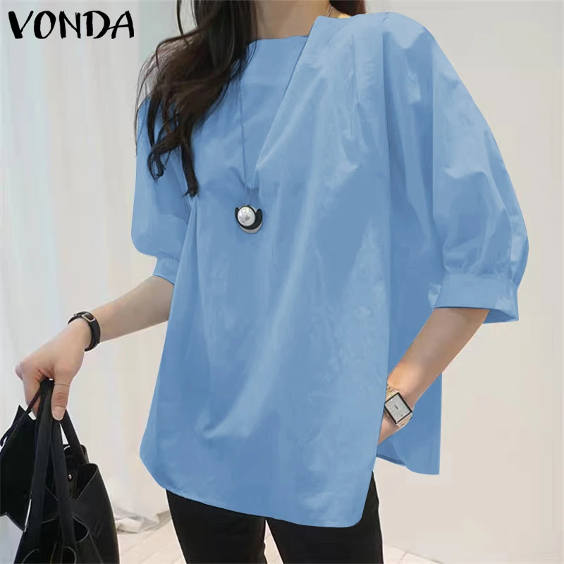 

2021 Spring Shirt Casual Work Blusas Long Latern Sleeve Solid Korean Style Tops Blouse VONDA Elegant Women OL Blouse Chemise 5XL