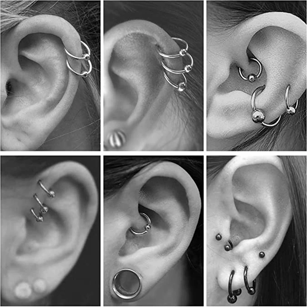 24pcs Septum Ring Surgical Stainless Steel Captive Bead C Shape Thin Lip Earlobe Helix Cartilage Piercing Hoop 8/10mm Set | Украшения и