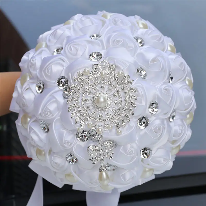 Великолепный Белый Шелковый букет невесты свадебные букеты с бриллиантами