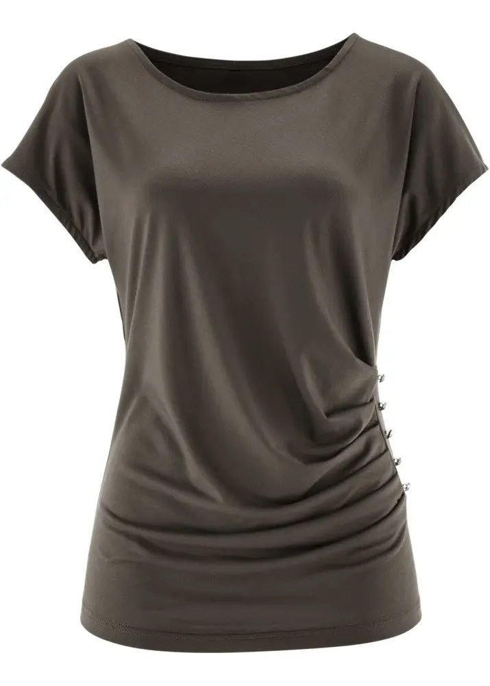 

New Women Summer O-Neck Tops Slim Short-sleeved T-shirt Casual Tees Black L