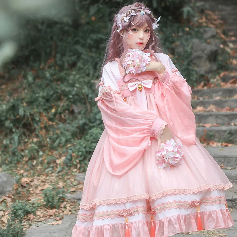 

Кимоно в стиле преппи для студентов, элегантное милое ретро-кимоно в викторианском стиле сладкой Лолиты, с принтом кавайной девушки, для косплея, Готическая Лолита