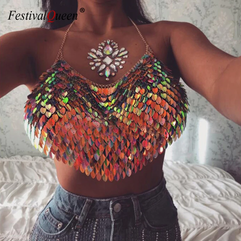 Женский топ с блестками блестящий укороченный без рукавов открытой спиной и