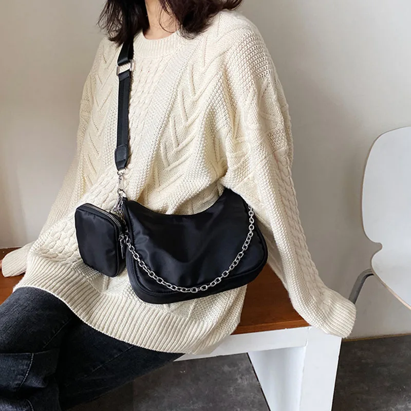 Комплект из 2 нейлоновых сумок на плечо для женщин однотонные дорожные