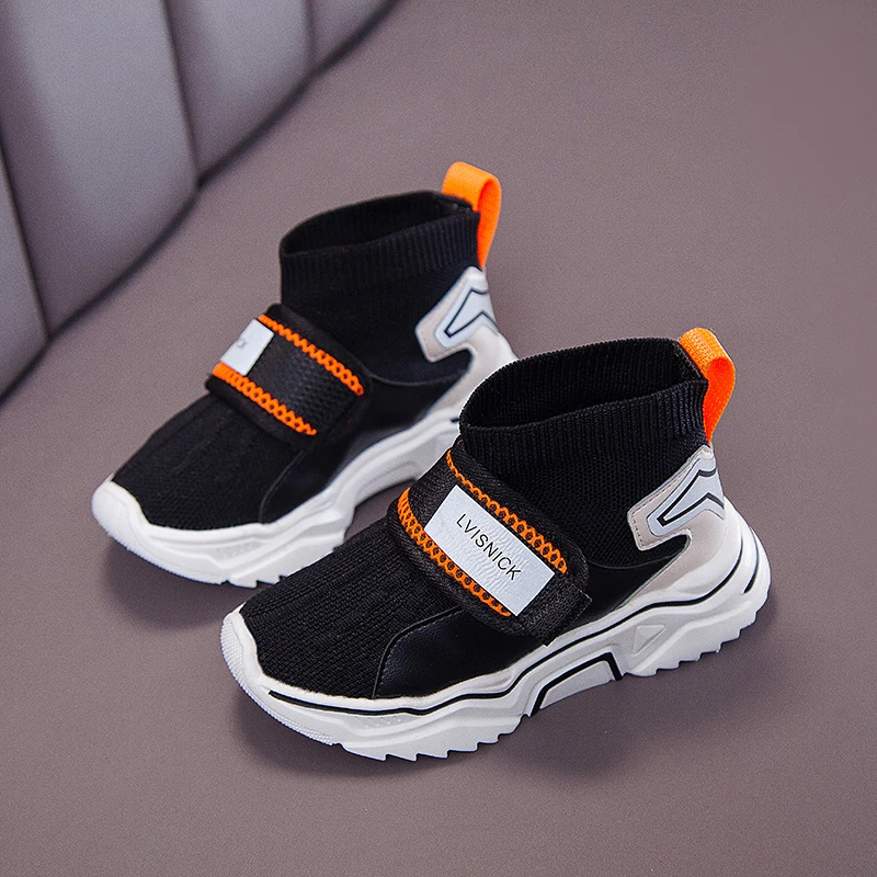 Весенне-осенние черно-белые детские кроссовки для мальчиков и девочек