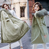 women winter thick jacket wool liner parkas warm mid long jackets hooded parka fur inside cotton coat female