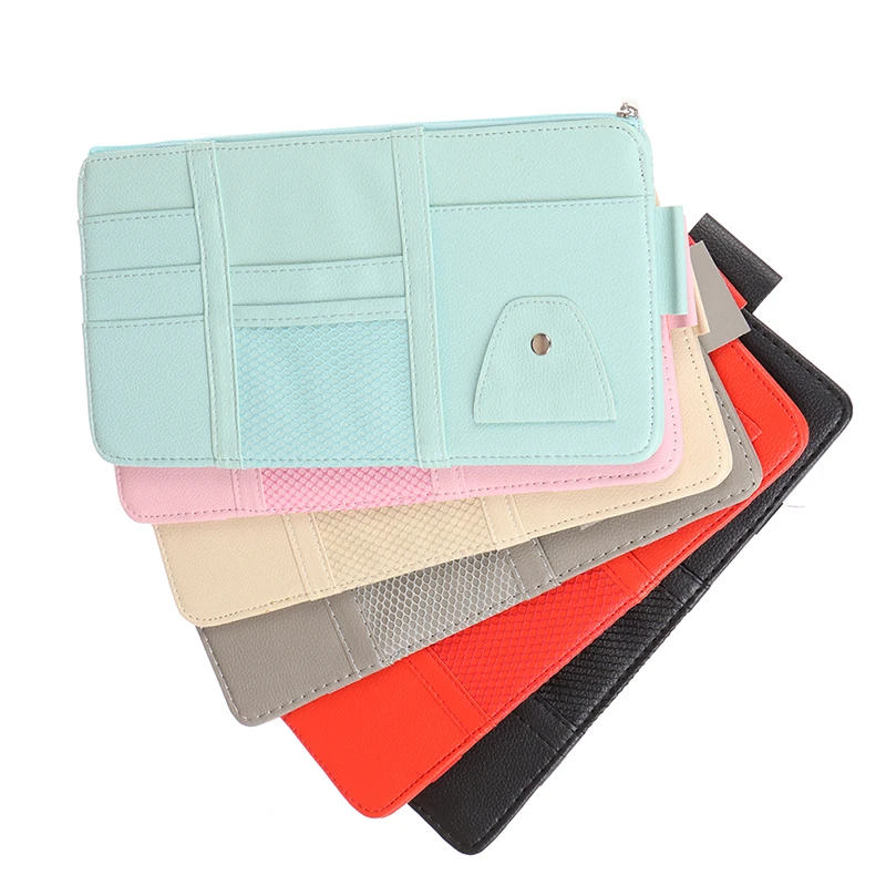

Car Sun Visor Bill Pen Business Card Holder Leather Sunglasses Clip Organizer