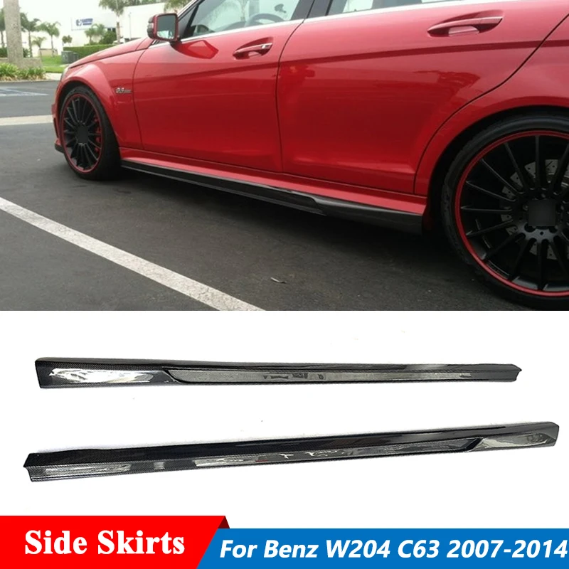 

V Style Carbon Fiber Car Side Skirts Lip Extensions For Benz C Class W204 C63 Coupe Sedan Tuning 2007-2014