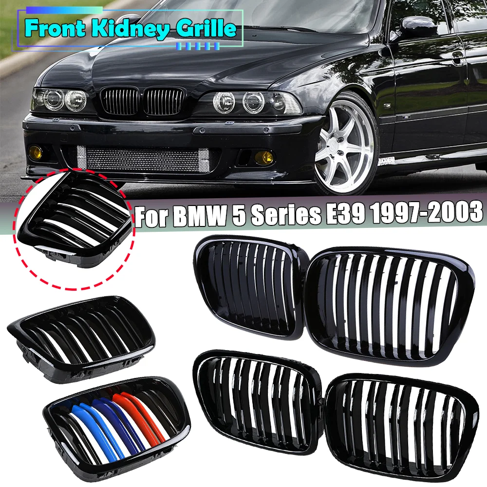 Car Front Hood Kidney Grille Grill Single Dual Slat For BMW 5 Series E39 M5 1997-2003 Matte Glossy Black Replacement Part