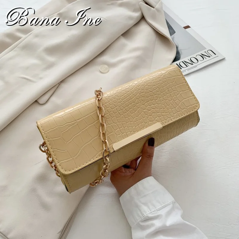 

Women's Leather Bag Crocodile Pattern Shoulder Bag Solid Color Chain Messenger Bag Fashion All-Match Handbag Underarm Bag 2021