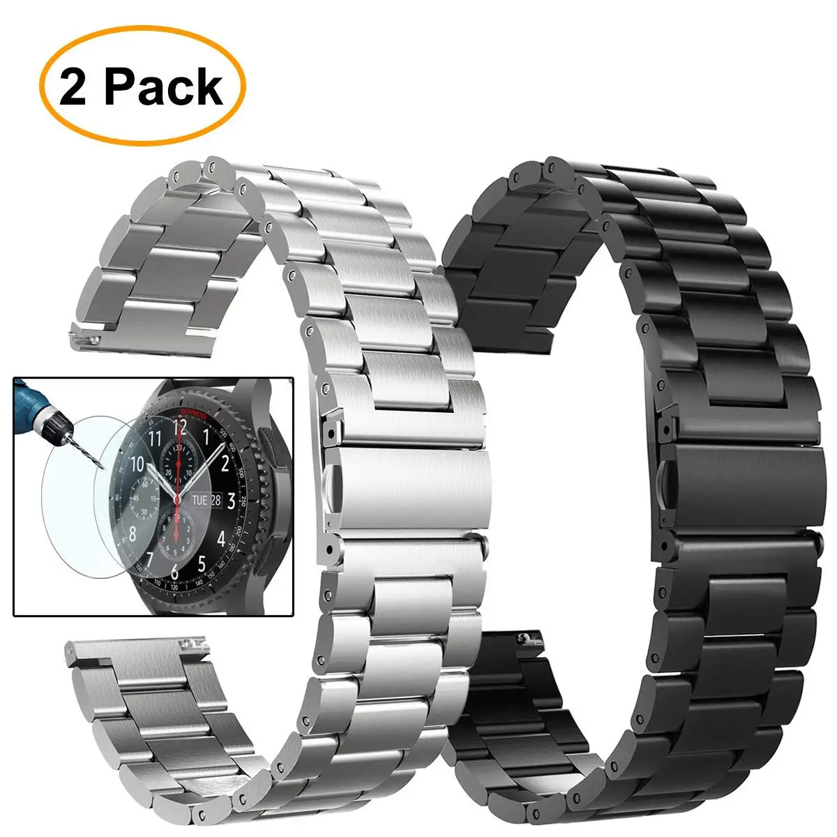 22 мм Универсальная Миланская петля для samsung gear S3 Classic/S3 Frontier/galaxy watch 46 мм регулируемый ремешок из нержавеющей стали - Цвет ремешка: silver-black