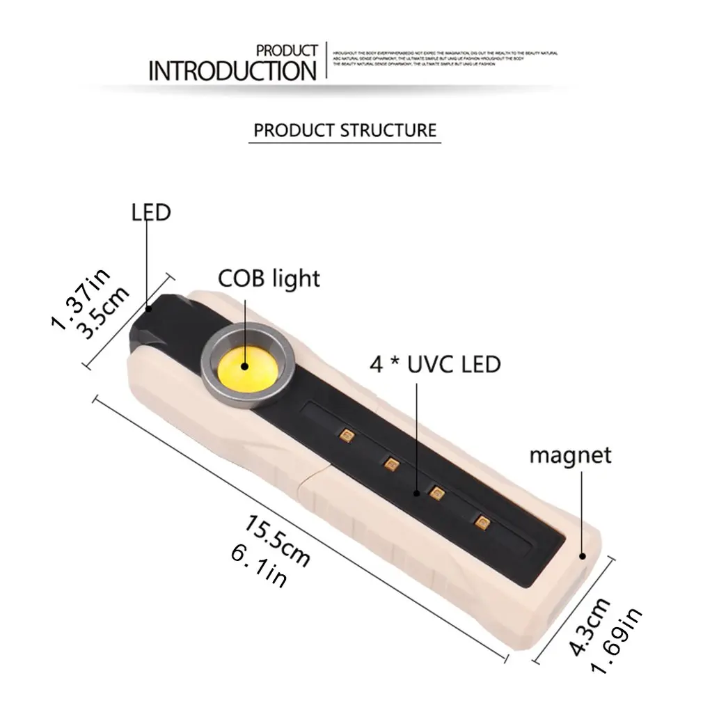 

UVC deep ultraviolet disinfection lamp Built-in battery USB rechargeable sterilization lamp Handheld sterilization lamp