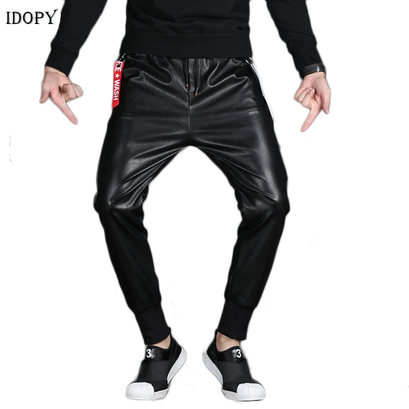 Мужские спортивные штаны Idopy из искусственной кожи в стиле хип-хоп мотоциклетные