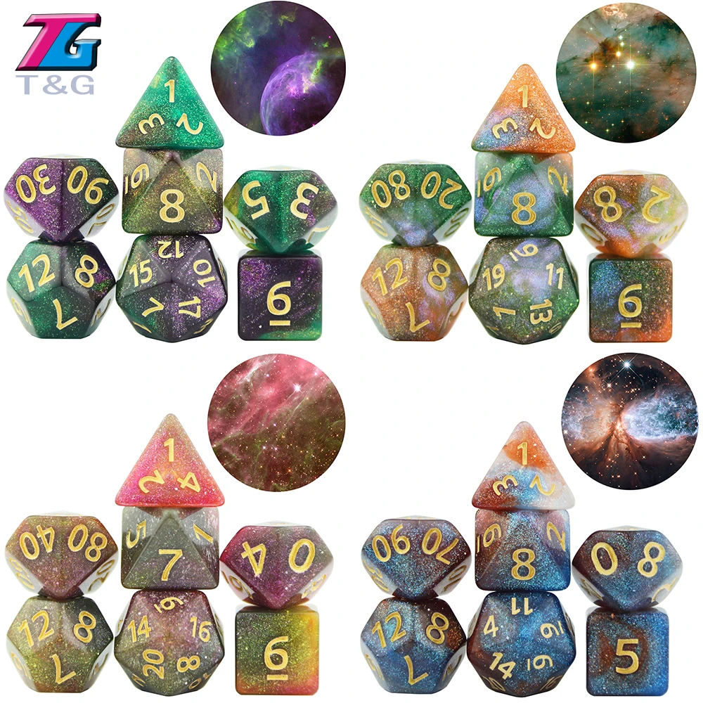 Glalaxy 7 Die космические смешанные многогранные игральные кости DND для настольных