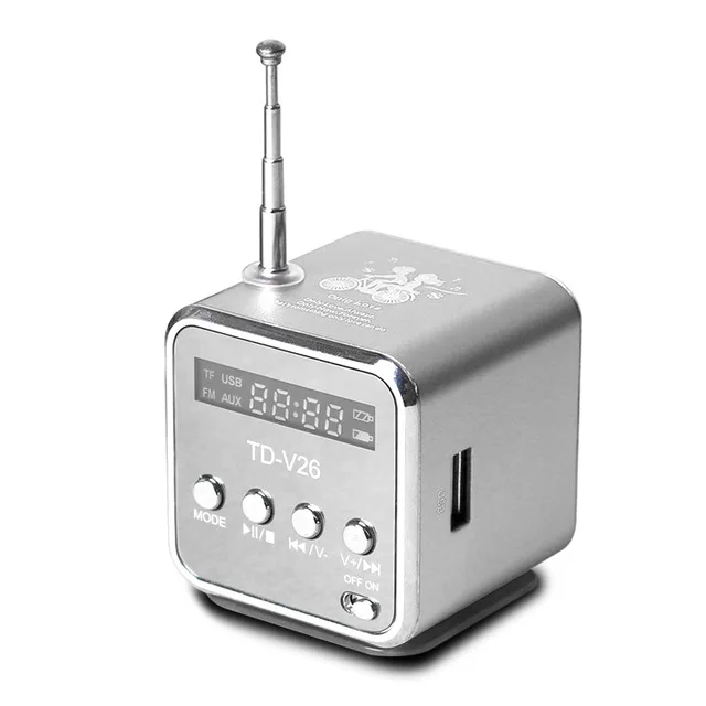 Sliver TD-V26 Мини Радио FM цифровой портативный колонки с FM приемник Поддержка SD/TF карты для Mp3 плеера зарядка через usb - Цвет: Sliver