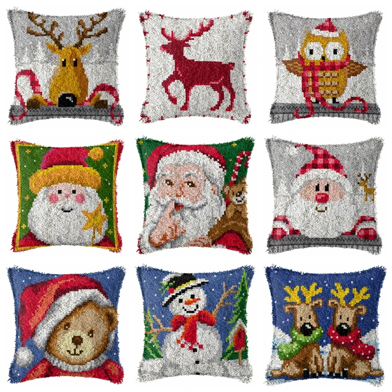 

latch hook rug kits Snowman santa deer embroidery cushion carpet pillow cross-stitch latch hook canvas Diy Christmas Gift