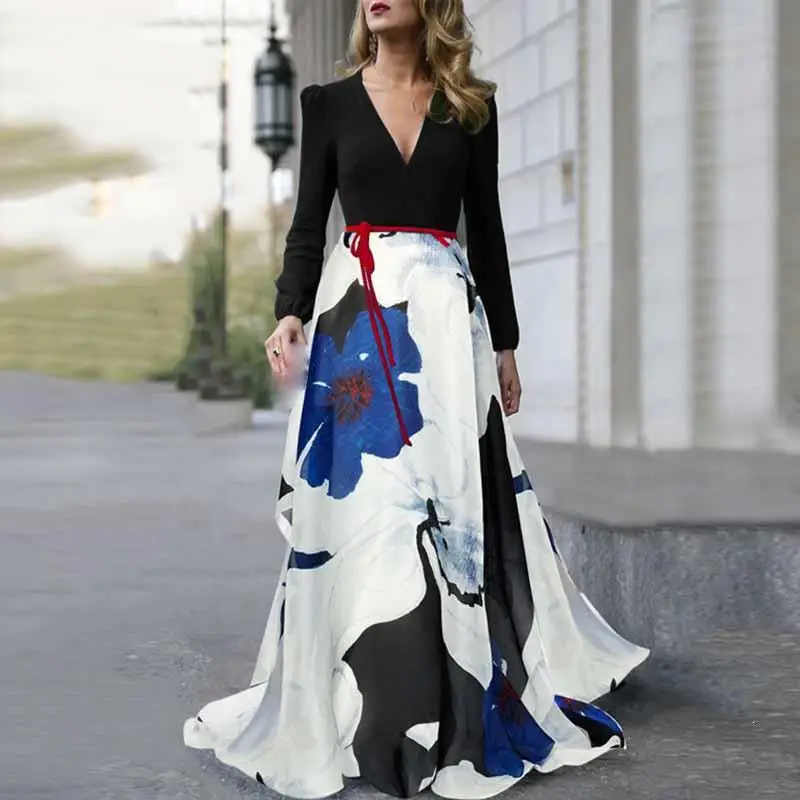 Женское сексуальное платье с v-образным вырезом и длинным рукавом Осенние