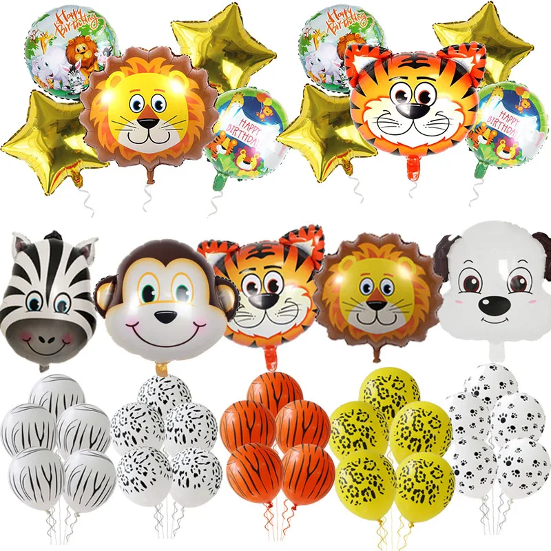 

Cyuan Jungle Birthday Theme Party Balloons Monkey Lion Tiger Foil Balloon Birthday Latex Balon Balony Zoo Safari Party Globos