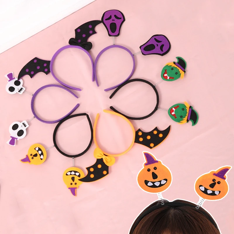 

Hot Halloween Headband Children's Masquerade Party Show Head Buckle Supplies Pumpkin Witch Skull Headband Accessories wholesale