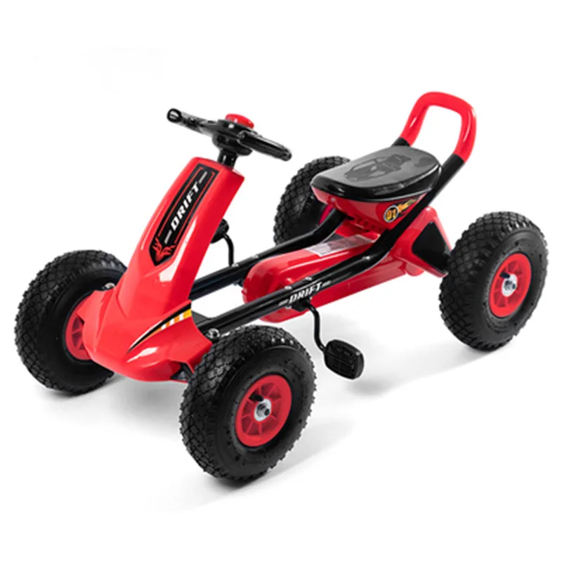 Kids' Pedal Car, 4 Rubber Tires Ride On Toy with 3 Adjustable Seat, Red/ Blue Color Children Go-Kart