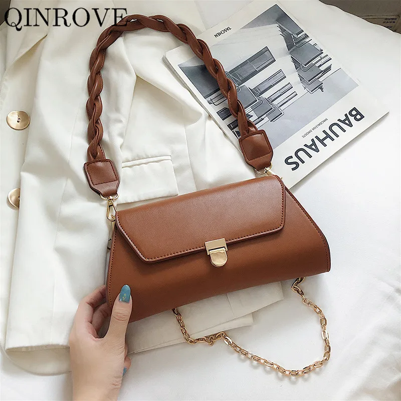

With Chain Crossbody-bag Pu Leather Shoulder Bag Flap Pouch Small Vintage Fashion 2020 Winter Female for Women Girls Solid Color