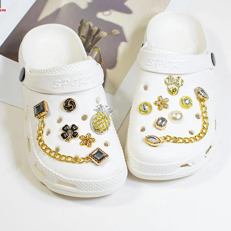 

12PCS Luxury Metal Shoe Chain Diamond Shoe Charms Croc Charms Accessories Bling Rhinestone Girl Gift For Clog Shoe Decoration