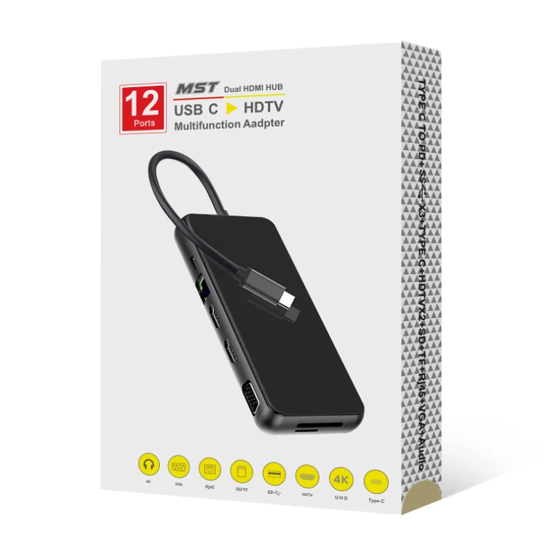 

Latest 12-in-1 USB C Hub Type-C Docking Station Multiport Adapter 4K HD USB 3.0 HUB Adapter for MacBook Huawei Mate 30 pro