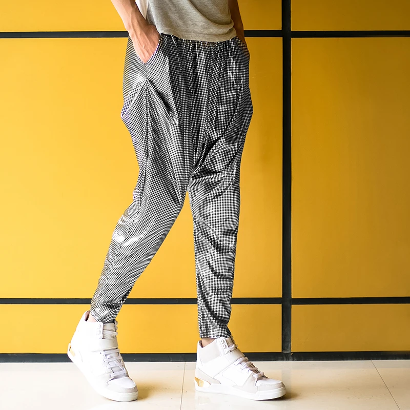 

Men hip hop stage performance harem pants vintage man casual loose drop crotch joggers elastic streetwear