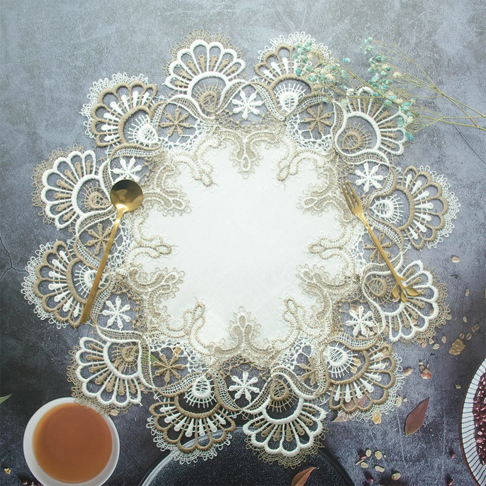 

Creative White Color Jacquard Cloth Christmas Bells Embroidered Lace Trim 30x50cm Oval 40cm Round Doily Placemats