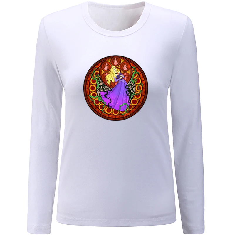 Sleeping Beauty Fairy Tail Guild Symbol Cute Tangled Rapunzel Womens Ladies Printing Graphic Tee Long Sleeve Cotton Present | Женская