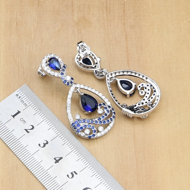 Peacock Silver 925 Jewelry Sets Blue Zircon White Stone For Women Party Earrings/Pendant/Rings/Bracelet/Necklace Set | Украшения и