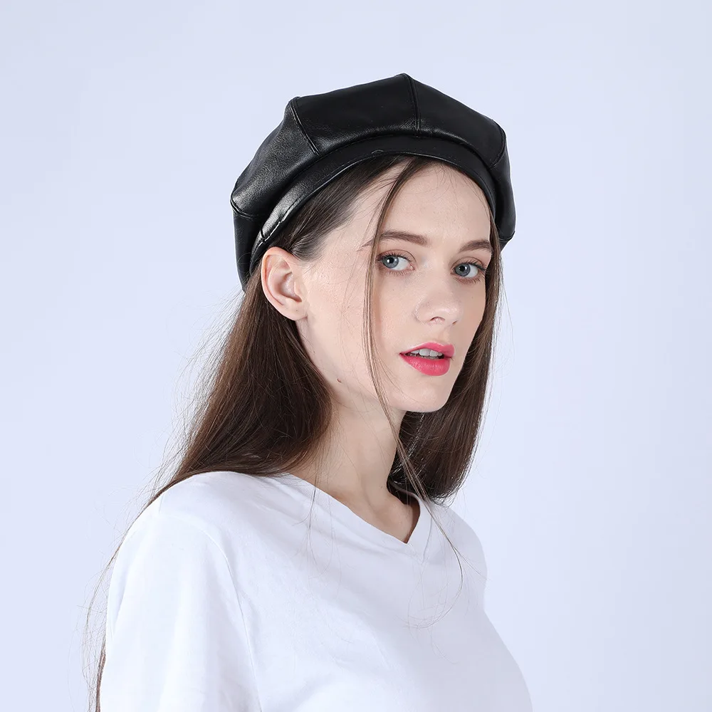 

Женские кепки, берет из искусственной кожи, женская шапка, женская шапка, облегающий берет для девушек на весну и осень