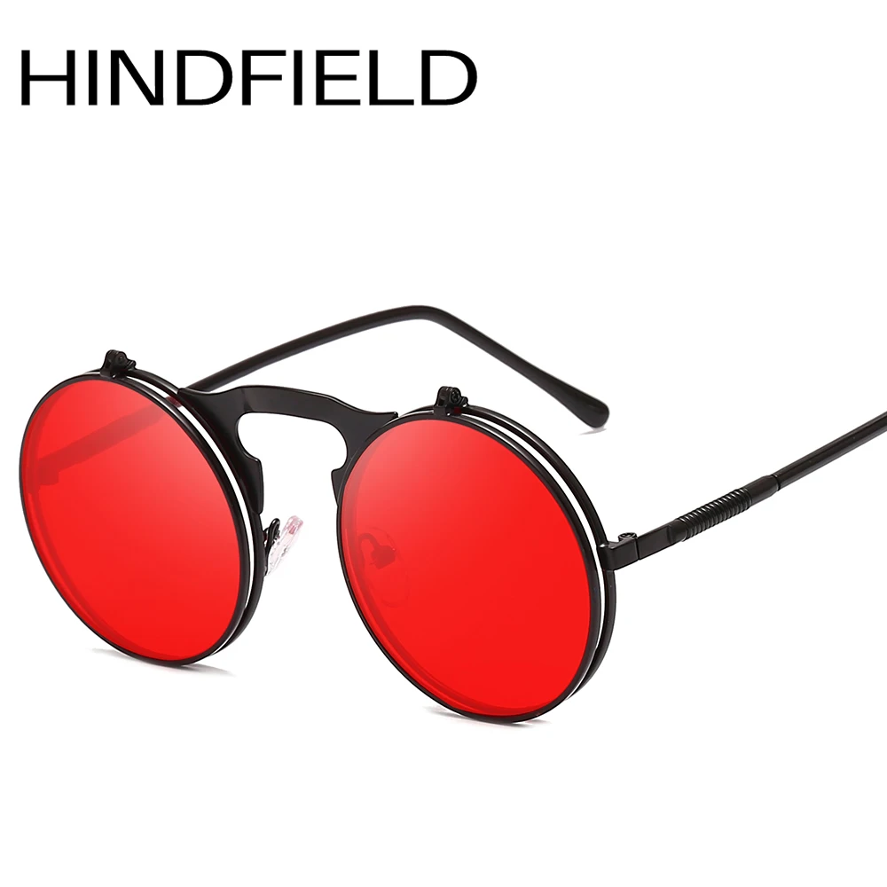 Круглые панковские солнцезащитные очки Hindfield Мужские Винтажные круглые двухслойные линзы солнцезащитные очки с накладкой женские зеркальные очки O511