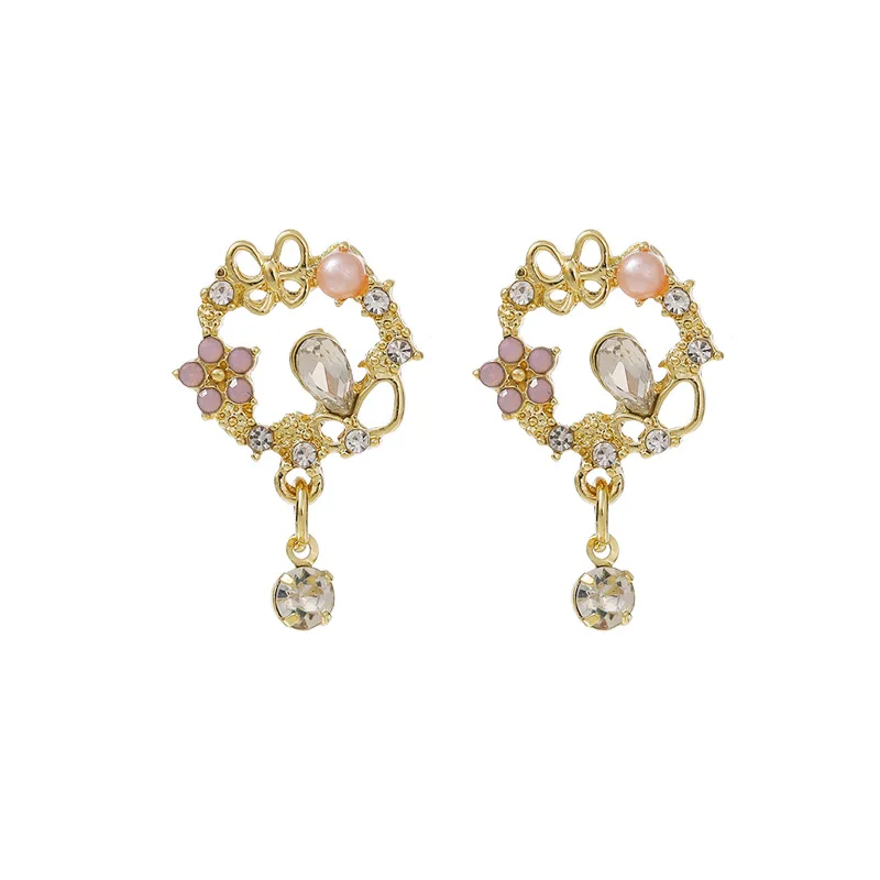 

VA-124 S925 silver needle Korean net red all-match small circle butterfly flower high-end earrings female