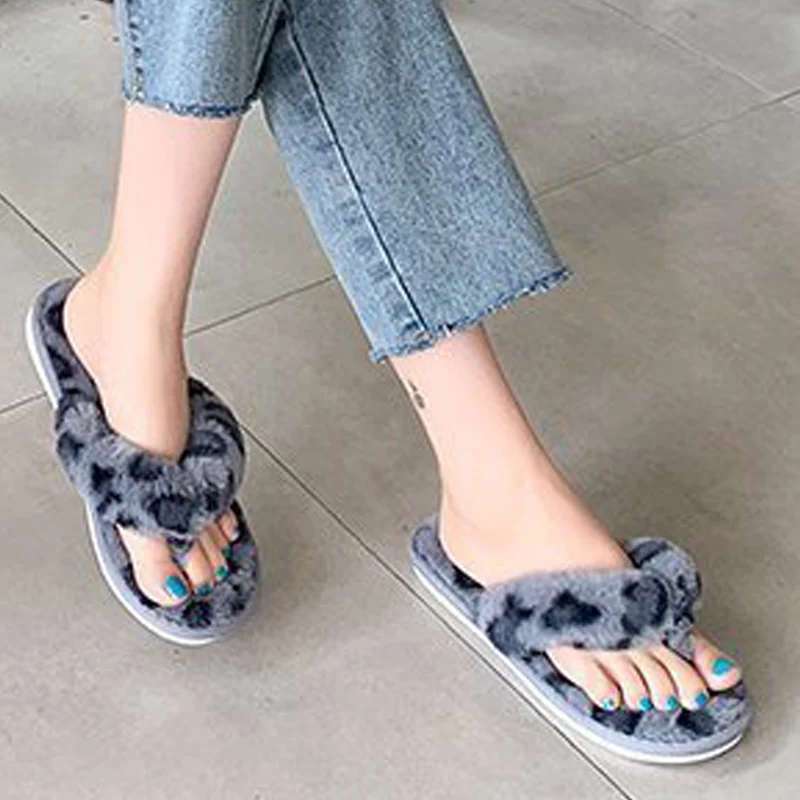

Winter Women Home Slippers Faux Fur Warm Slides Indoor Floor Plush Flip Flops Woman Soft Cotton Slippers Non-slip Flat Shoes