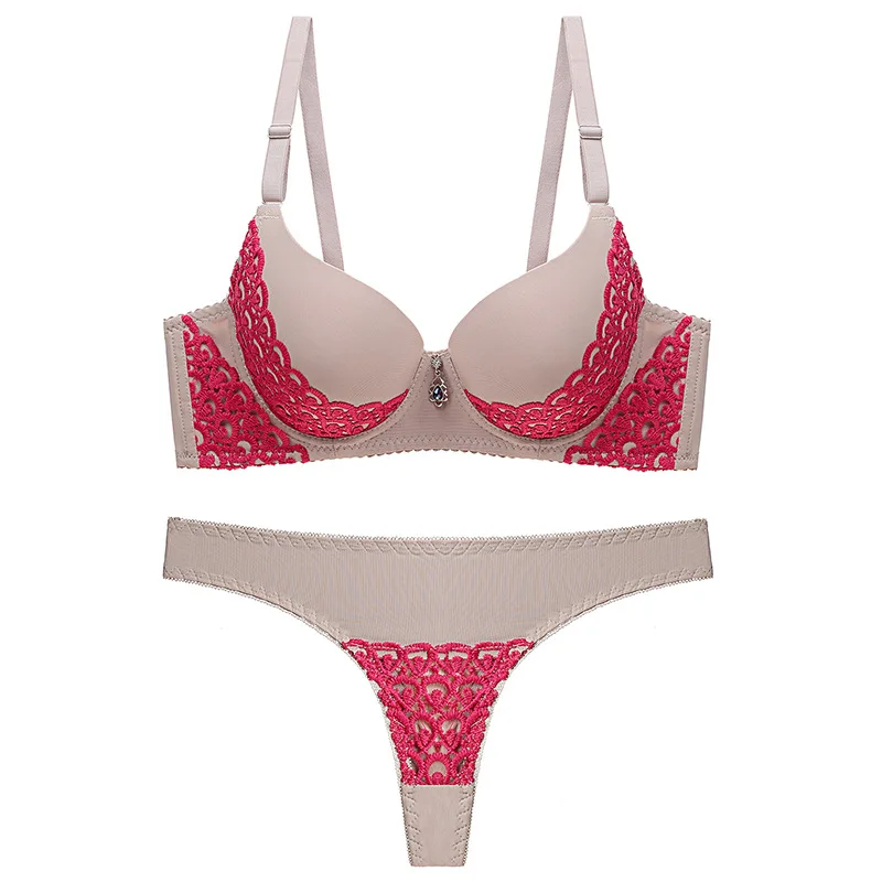 

Underwires Lace Bra and Thong Set Underwear Women Set Push Up Bra Plus Size Sexy Intimates Lingerie Femme Underwear & Sleepwears