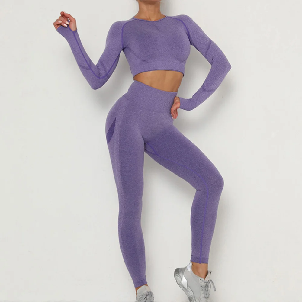 

Women Sportswear Yoga Set Seamless Leggings Long Sleeve Crop Top Sports Bra Gym Clothing Fitness Workout Running Sports Suit