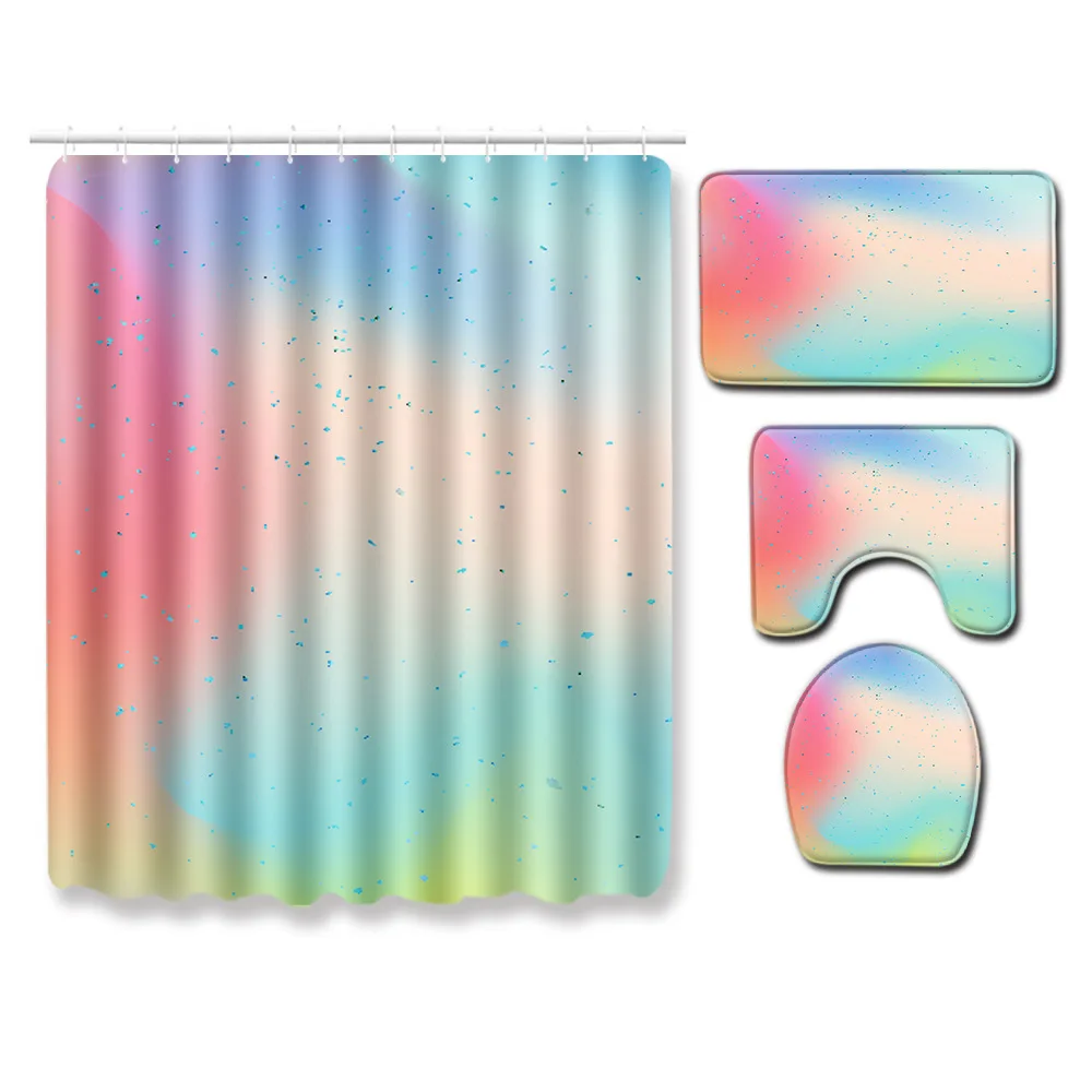 

Zeegle Printed 4Pcs Bath Mat Set Bathroom Carpet Toilet Non Slip Mat Toilet Seat Cover Shower Curtain Set Bathroom Decor Rug