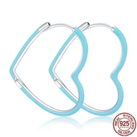 hot sale silver earrings real 925 sterling silver blue heart hoop earrings for women fashion silver earring jewelry gift