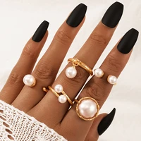 5 pcsset fashion pearl ring popular all match open ring for women gold color alloy adjustable combination ring new jewelry