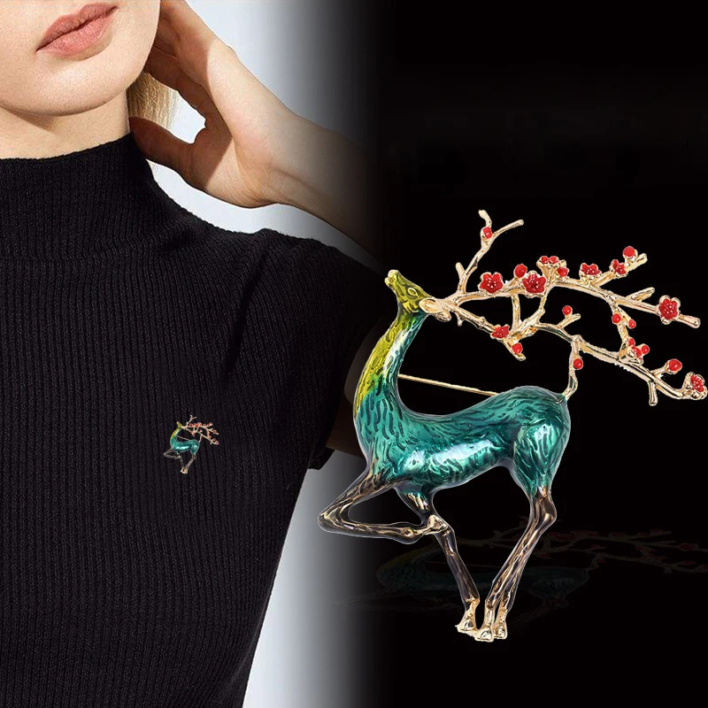 

New Christmas Brooches for Women Plum Bossom Jewelry Drip Oil Elk Pin Custom High-end Suit Lapel Pin Buckle Clothing Accessories