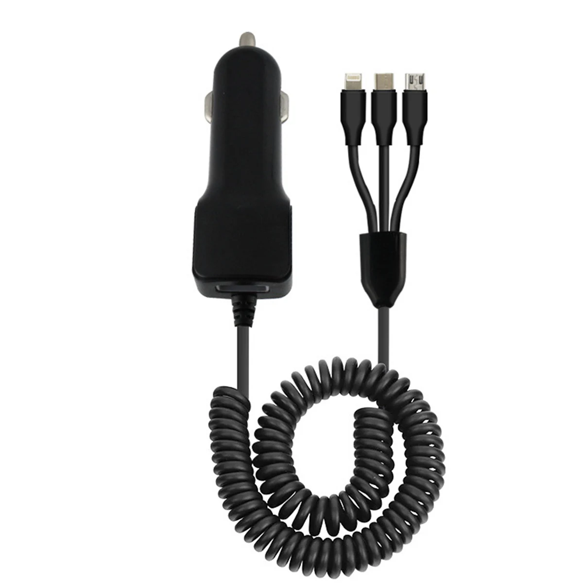 Fashionable Bicolor Durable 12-24V DC Fast Car Interior 3-In-1 Splitter USB Charging Cable For Android Phones IPhone Type-C | Автомобили и